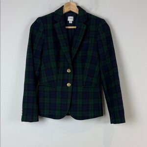 J. Crew Women's Navy and Green Checkered Blazer Size 00